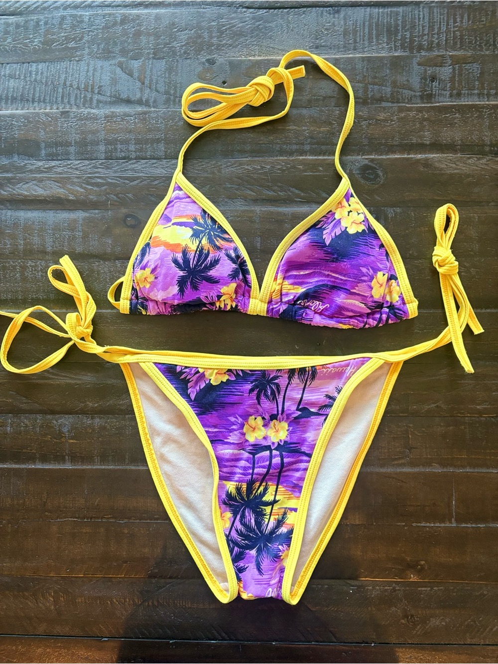 Liquid Girl Y2K Bikini Set Small Hawaiian Tropical Palm Tree Tie Side Purple
